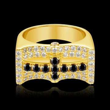 S925 Hip Hop Black Zirconia Cross Ring ZUU KING